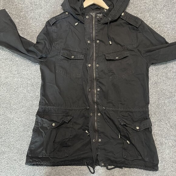 Buffalo David Bitton Black Hooded Military Utility Jacket L/G - Picture 8 of 8